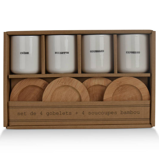 Set of 4 Writing Cups with Saucers D5,7H6,5cm