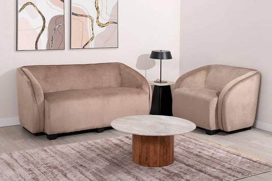 Beige Velvet Armchair with Wooden Legs 95X89X66Cm