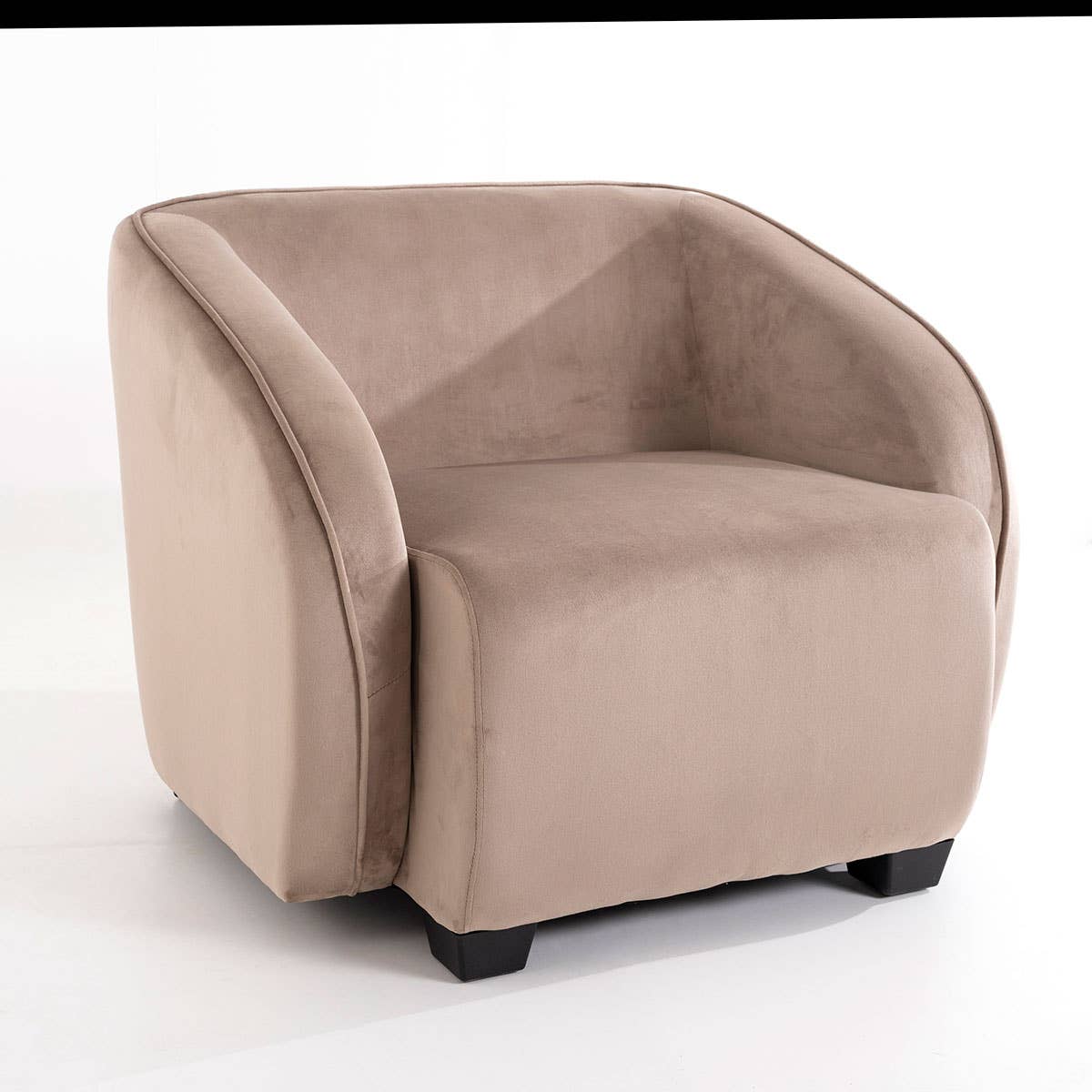 Beige Velvet Armchair with Wooden Legs 95X89X66Cm