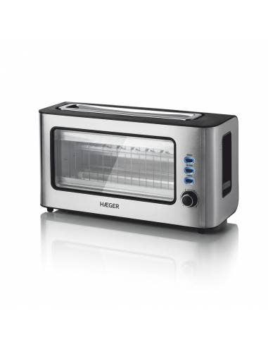 Toaster with Glass Window Haeger Window - 1 Extra Wide Opening, 1000W, 6 Temperatures, Inox