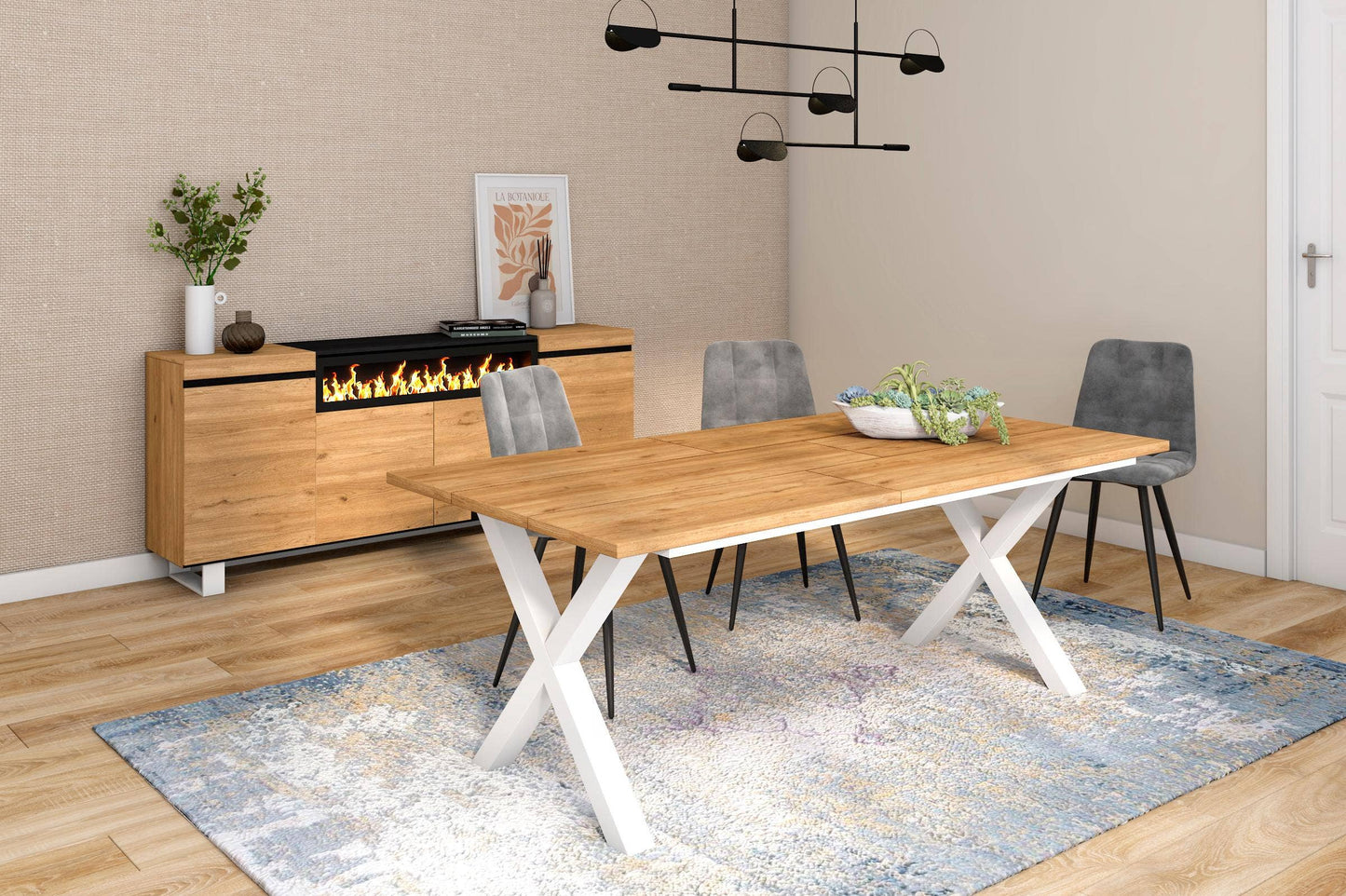 Dining Table | 10 People | 200 | Robust and Stable Thanks To Its Structure and Solid Legs | Ideal For Family Gatherings | Oak | Industrial Style