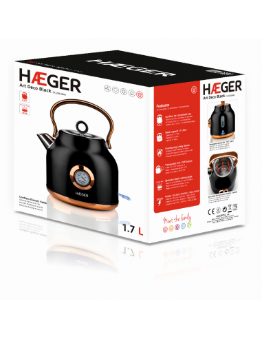 Electric Jug Haeger Art Deco Black - in Stainless Steel 1,7L 2200W