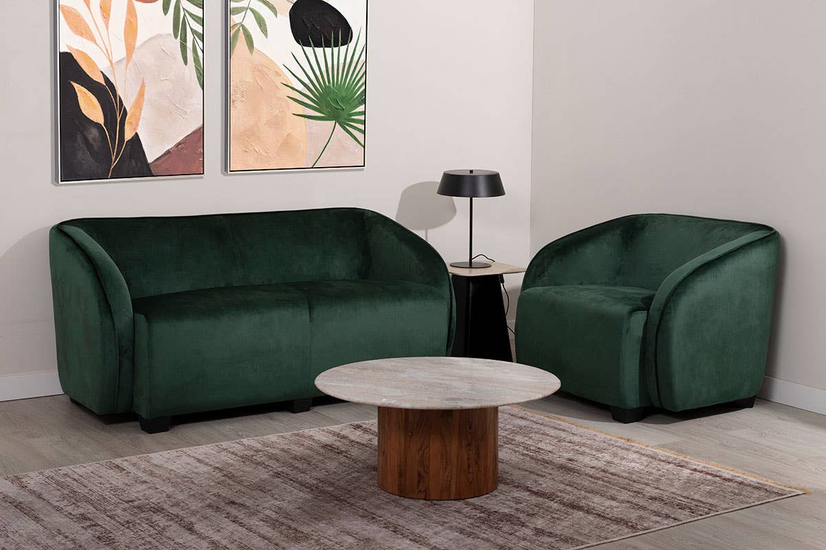 Green Velvet Armchair with Wooden Legs 95X89X66Cm
