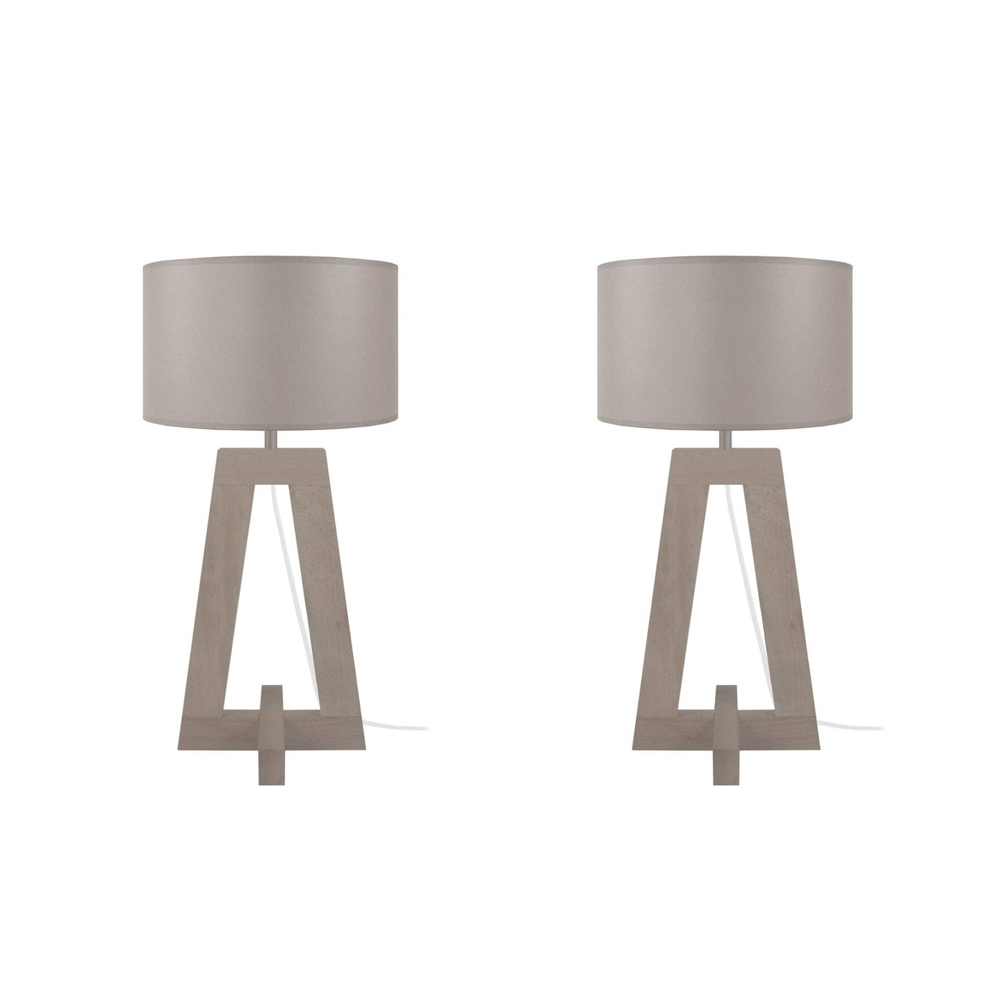 Taupe Wood Column Table Lamp - Set of 2
