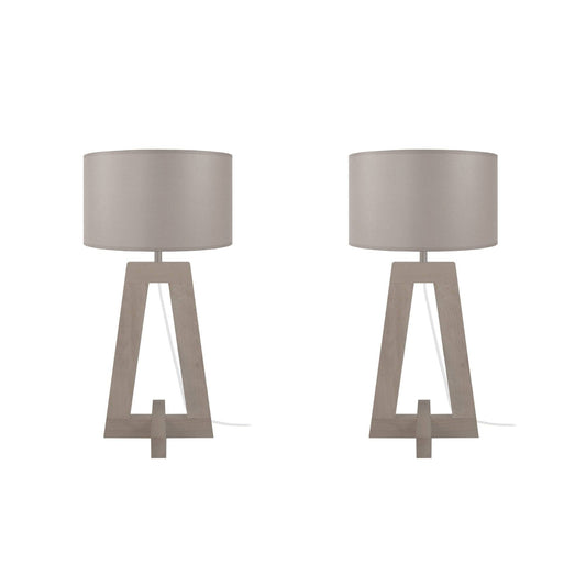 Taupe Wood Column Table Lamp - Set of 2