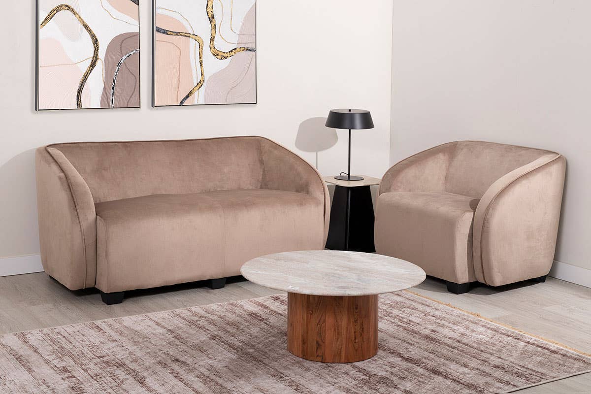 Beige Velvet Sofa with Wooden Legs 165X89X66Cm