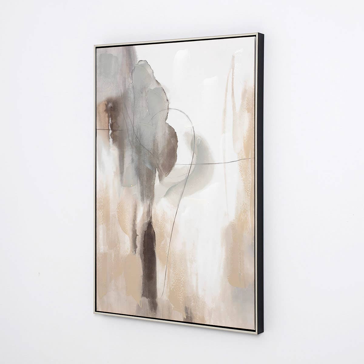 Set of 2 Oil and Printed Canvases with Silver Frame