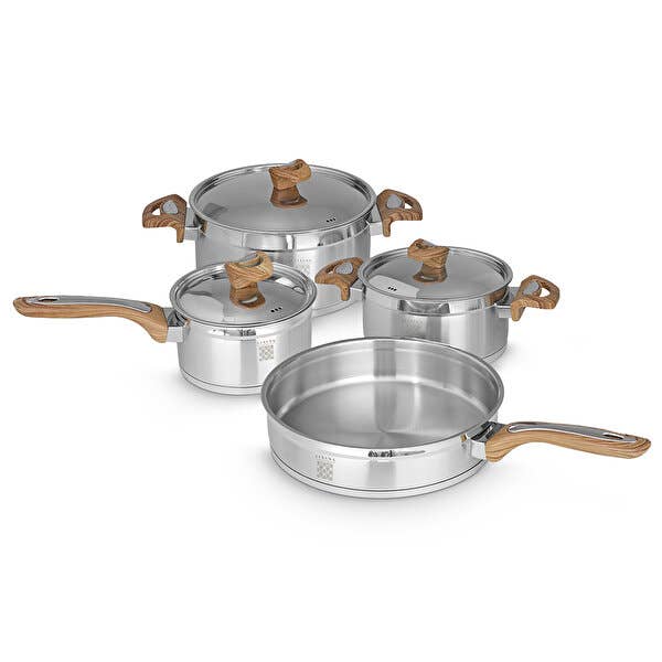 Stainless Steel 7-Piece Cookware Set Wood Handle