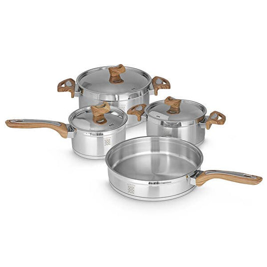 Stainless Steel 7-Piece Cookware Set Wood Handle