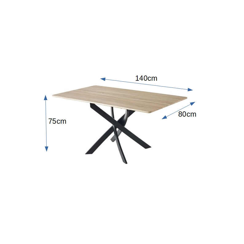 Zen 140 Dining Table Model. Oak Color. Metal Legs in Matt Black. Measures: 140 X 80 X 75 cm.