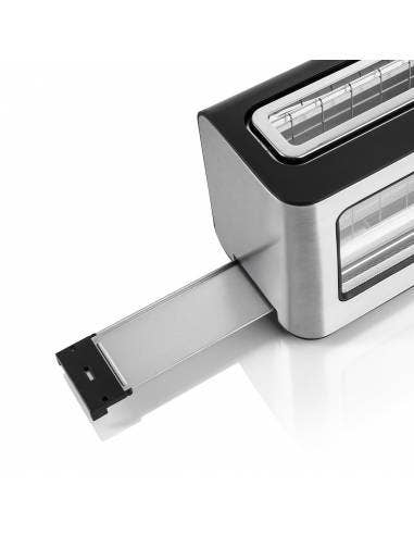 Toaster with Glass Window Haeger Window - 1 Extra Wide Opening, 1000W, 6 Temperatures, Inox