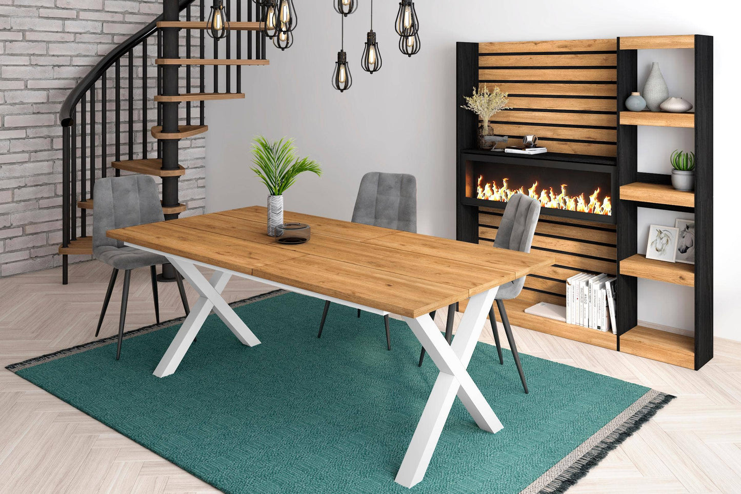 Dining Table | 10 People | 200 | Robust and Stable Thanks To Its Structure and Solid Legs | Ideal For Family Gatherings | Oak | Industrial Style