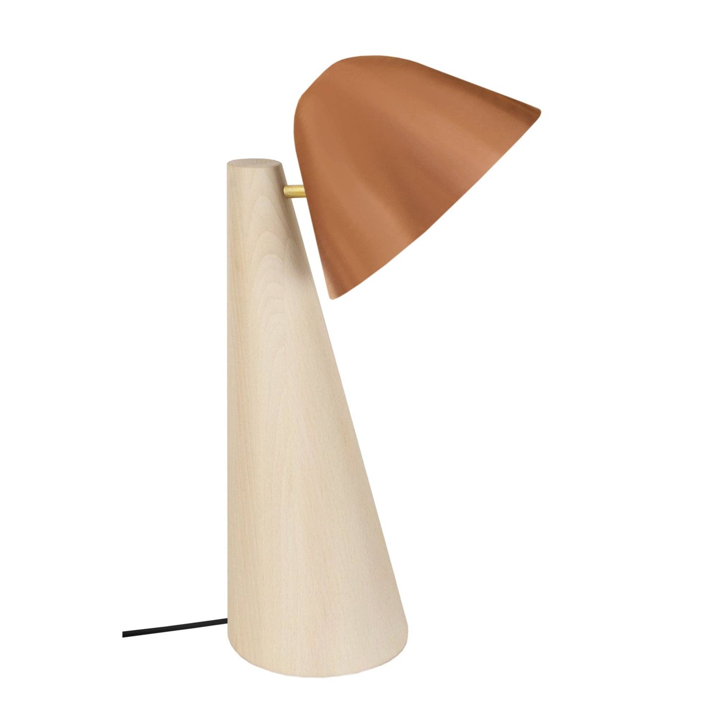 Natural Wood and Copper Conical Desk Lamp