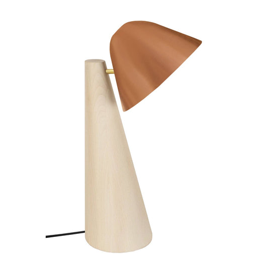 Natural Wood and Copper Conical Desk Lamp